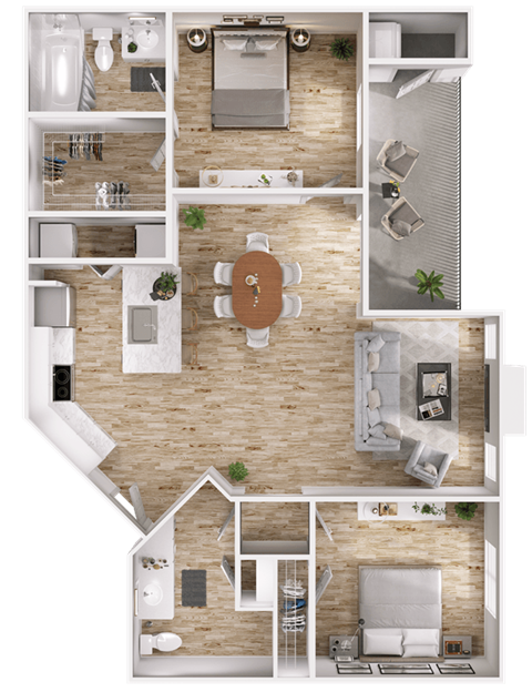 Floor plan for 2 beds, 2 baths, 1011 sqft